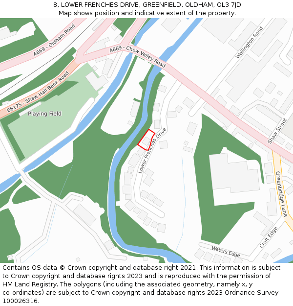 8, LOWER FRENCHES DRIVE, GREENFIELD, OLDHAM, OL3 7JD: Location map and indicative extent of plot
