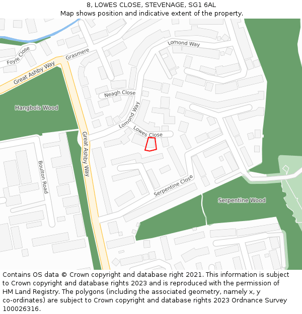 8, LOWES CLOSE, STEVENAGE, SG1 6AL: Location map and indicative extent of plot