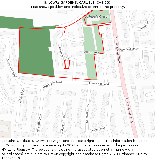 8, LOWRY GARDENS, CARLISLE, CA3 0GX: Location map and indicative extent of plot