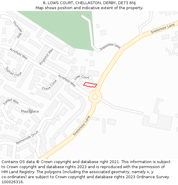 8, LOWS COURT, CHELLASTON, DERBY, DE73 6NJ: Location map and indicative extent of plot