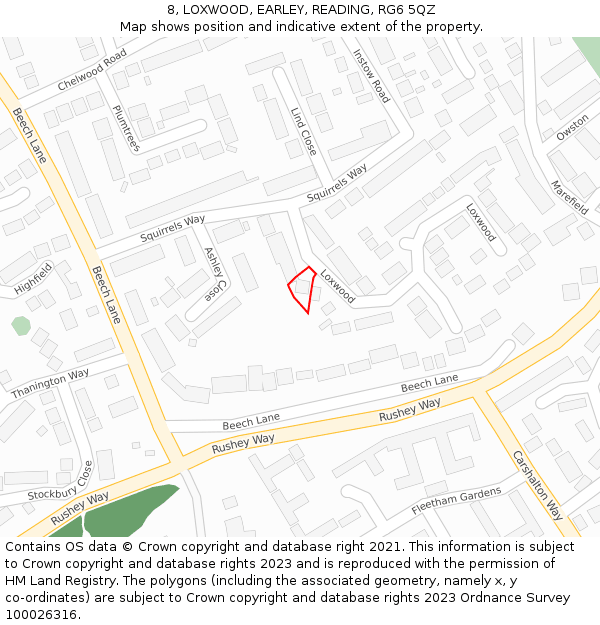 8, LOXWOOD, EARLEY, READING, RG6 5QZ: Location map and indicative extent of plot