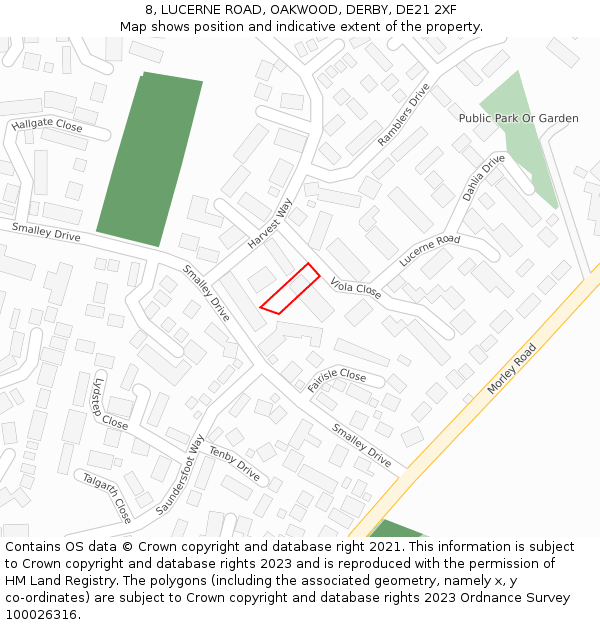 8, LUCERNE ROAD, OAKWOOD, DERBY, DE21 2XF: Location map and indicative extent of plot
