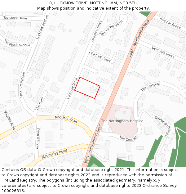 8, LUCKNOW DRIVE, NOTTINGHAM, NG3 5EU: Location map and indicative extent of plot