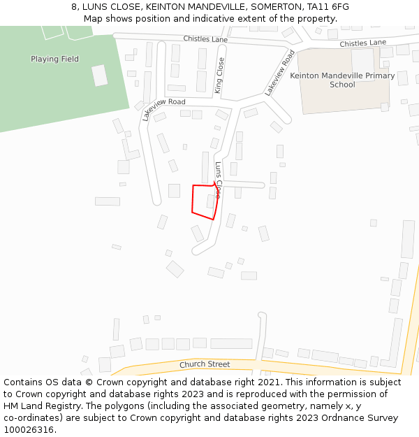 8, LUNS CLOSE, KEINTON MANDEVILLE, SOMERTON, TA11 6FG: Location map and indicative extent of plot