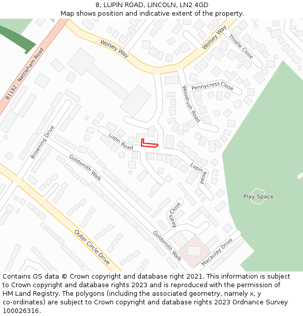 8, LUPIN ROAD, LINCOLN, LN2 4GD: Location map and indicative extent of plot