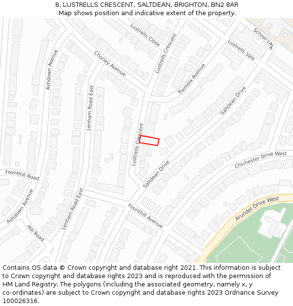 8, LUSTRELLS CRESCENT, SALTDEAN, BRIGHTON, BN2 8AR: Location map and indicative extent of plot