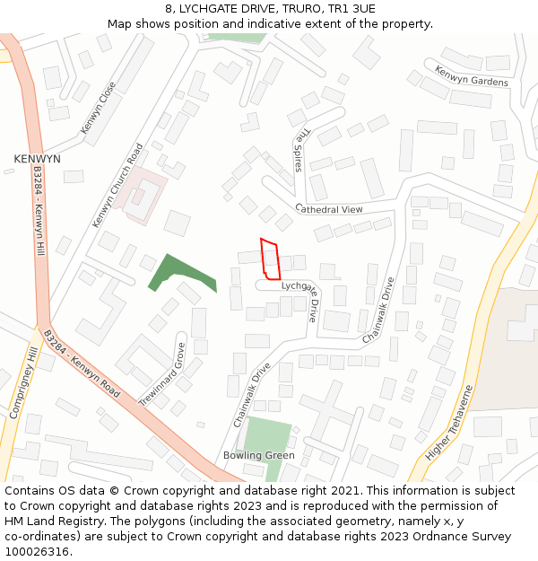 8, LYCHGATE DRIVE, TRURO, TR1 3UE: Location map and indicative extent of plot