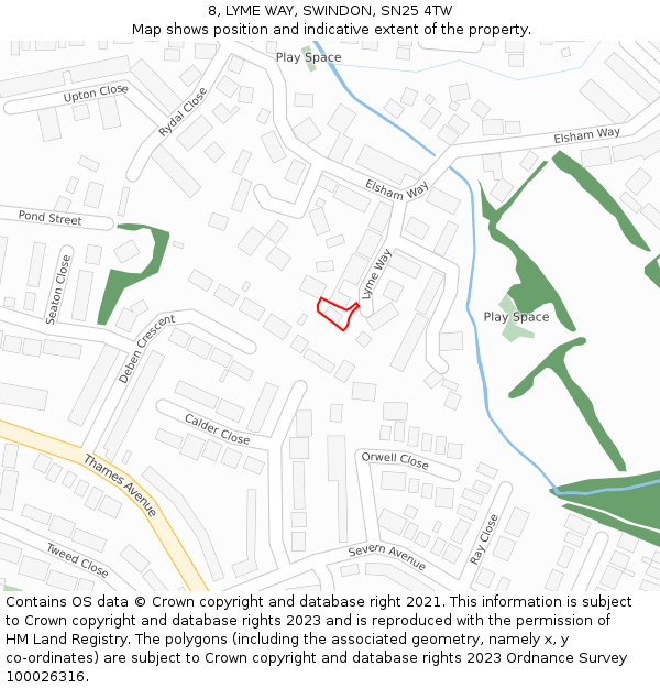 8, LYME WAY, SWINDON, SN25 4TW: Location map and indicative extent of plot