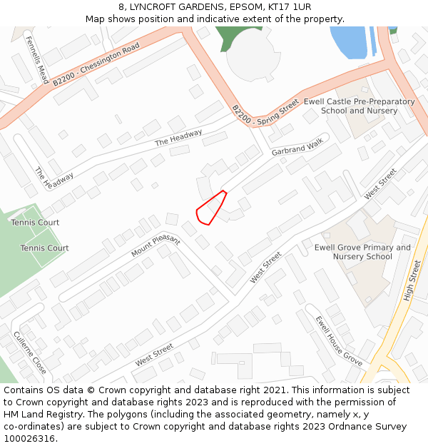 8, LYNCROFT GARDENS, EPSOM, KT17 1UR: Location map and indicative extent of plot