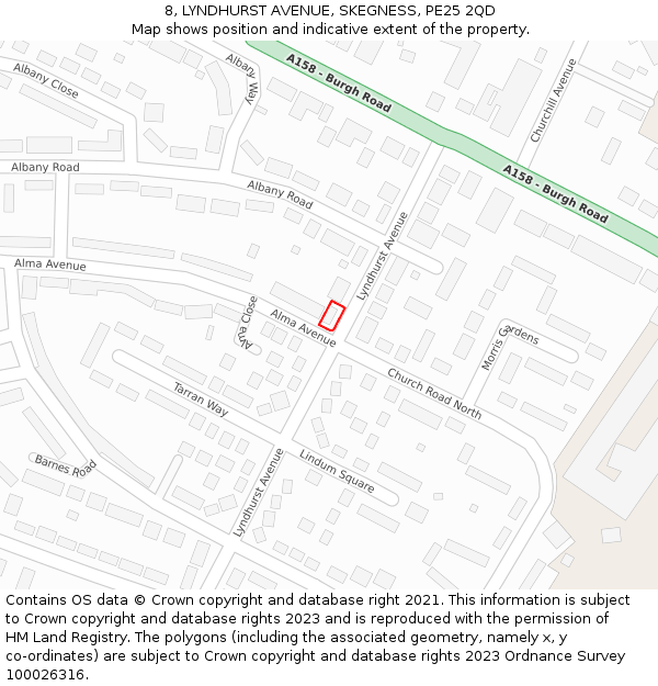 8, LYNDHURST AVENUE, SKEGNESS, PE25 2QD: Location map and indicative extent of plot