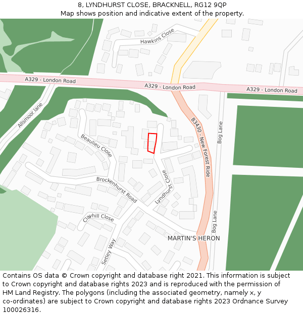 8, LYNDHURST CLOSE, BRACKNELL, RG12 9QP: Location map and indicative extent of plot