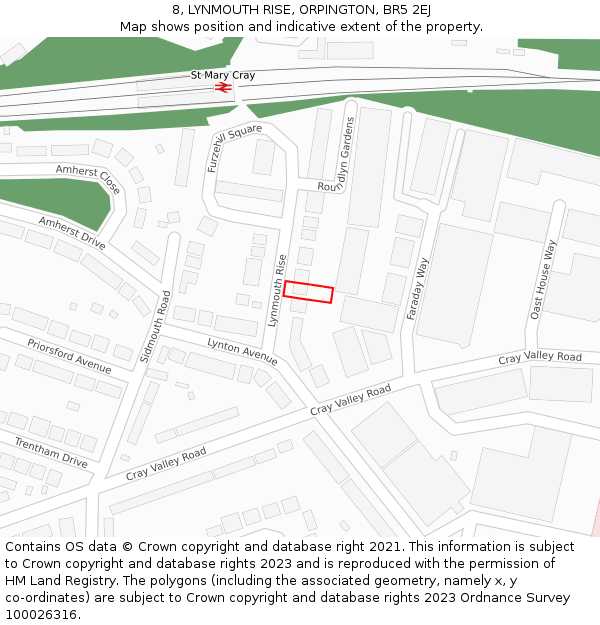 8, LYNMOUTH RISE, ORPINGTON, BR5 2EJ: Location map and indicative extent of plot