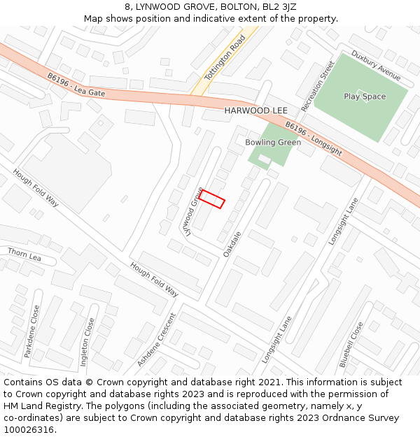8, LYNWOOD GROVE, BOLTON, BL2 3JZ: Location map and indicative extent of plot