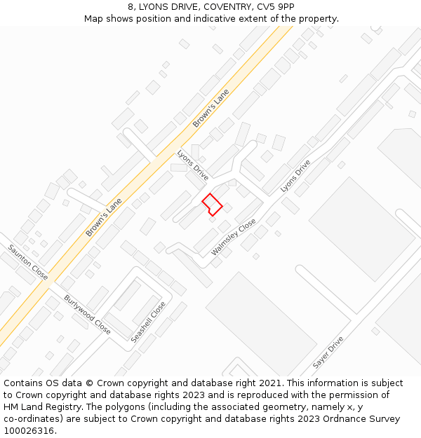 8, LYONS DRIVE, COVENTRY, CV5 9PP: Location map and indicative extent of plot
