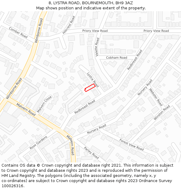 8, LYSTRA ROAD, BOURNEMOUTH, BH9 3AZ: Location map and indicative extent of plot