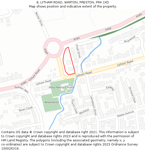 8, LYTHAM ROAD, WARTON, PRESTON, PR4 1XD: Location map and indicative extent of plot