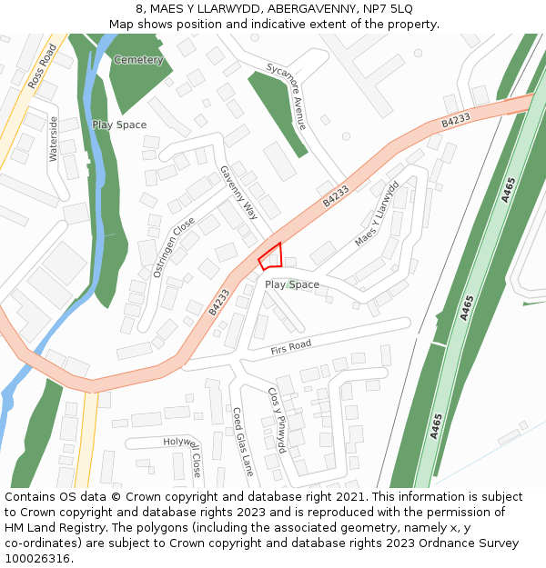 8, MAES Y LLARWYDD, ABERGAVENNY, NP7 5LQ: Location map and indicative extent of plot