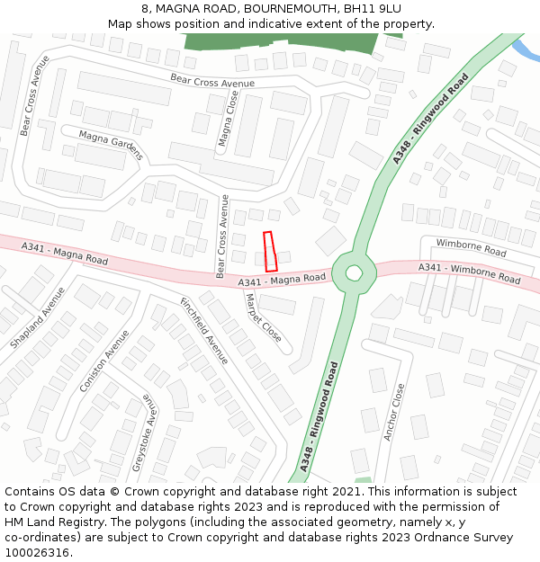 8, MAGNA ROAD, BOURNEMOUTH, BH11 9LU: Location map and indicative extent of plot