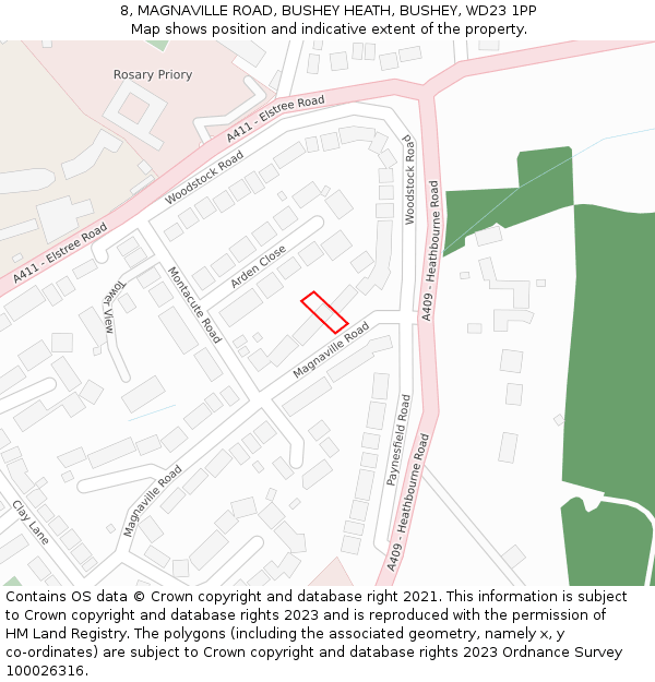 8, MAGNAVILLE ROAD, BUSHEY HEATH, BUSHEY, WD23 1PP: Location map and indicative extent of plot