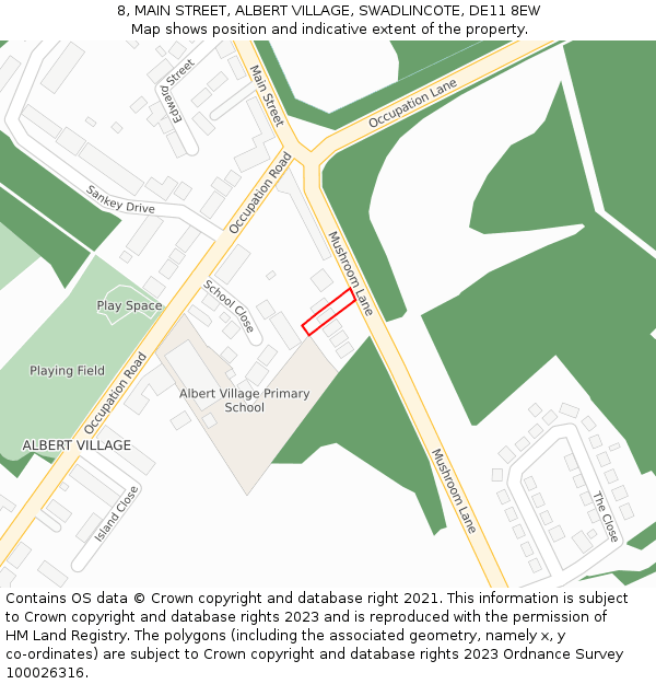 8, MAIN STREET, ALBERT VILLAGE, SWADLINCOTE, DE11 8EW: Location map and indicative extent of plot