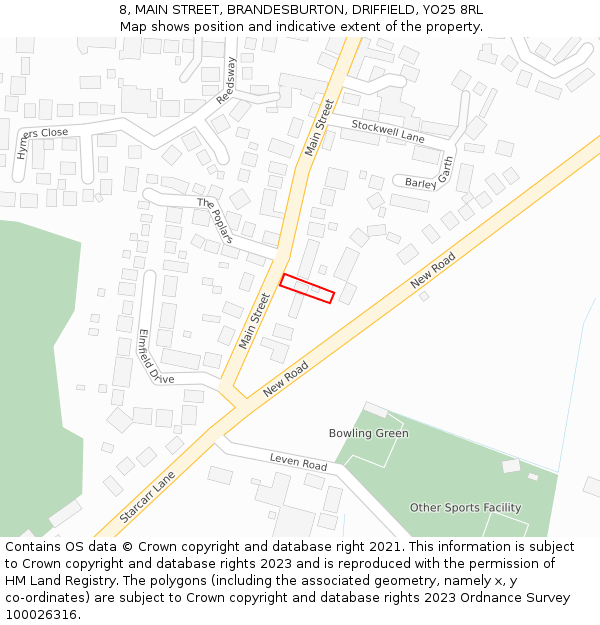 8, MAIN STREET, BRANDESBURTON, DRIFFIELD, YO25 8RL: Location map and indicative extent of plot