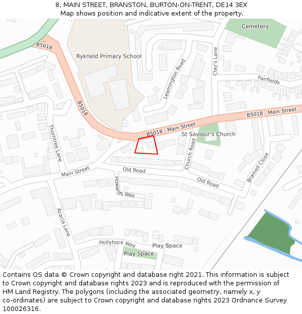 8, MAIN STREET, BRANSTON, BURTON-ON-TRENT, DE14 3EX: Location map and indicative extent of plot