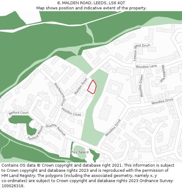 8, MALDEN ROAD, LEEDS, LS6 4QT: Location map and indicative extent of plot