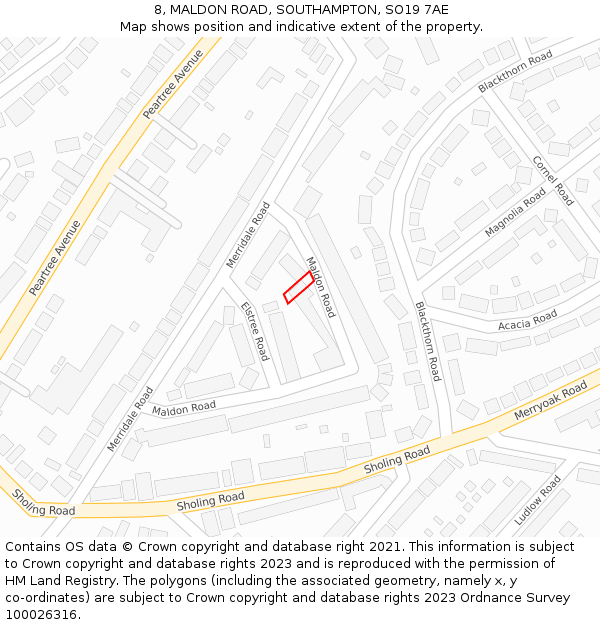8, MALDON ROAD, SOUTHAMPTON, SO19 7AE: Location map and indicative extent of plot