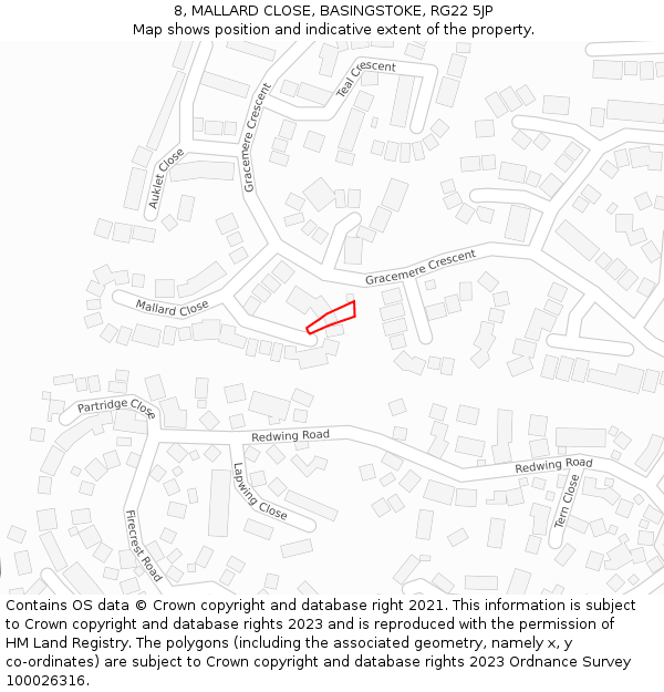 8, MALLARD CLOSE, BASINGSTOKE, RG22 5JP: Location map and indicative extent of plot