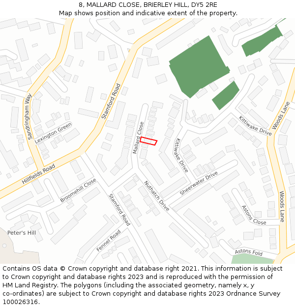 8, MALLARD CLOSE, BRIERLEY HILL, DY5 2RE: Location map and indicative extent of plot