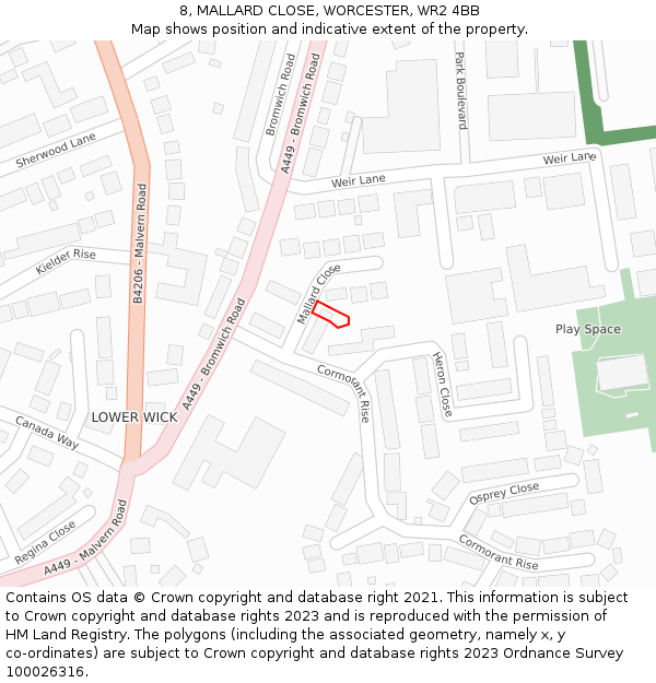 8, MALLARD CLOSE, WORCESTER, WR2 4BB: Location map and indicative extent of plot
