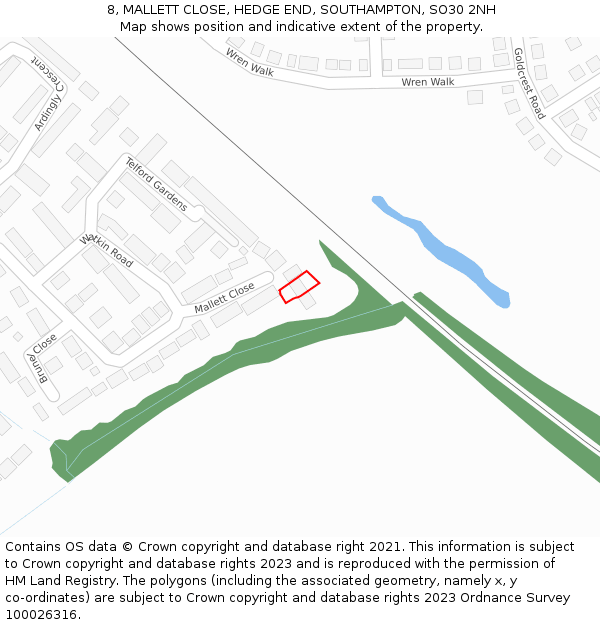 8, MALLETT CLOSE, HEDGE END, SOUTHAMPTON, SO30 2NH: Location map and indicative extent of plot