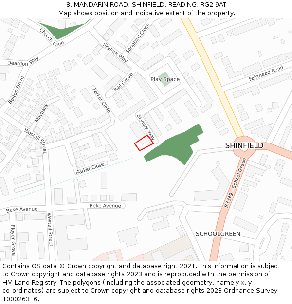 8, MANDARIN ROAD, SHINFIELD, READING, RG2 9AT: Location map and indicative extent of plot