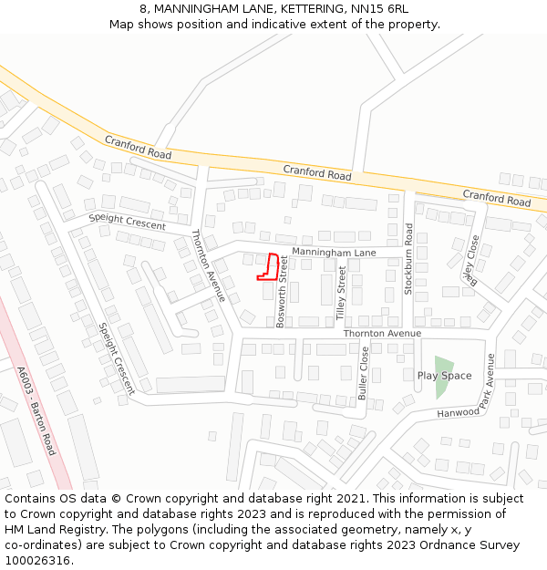 8, MANNINGHAM LANE, KETTERING, NN15 6RL: Location map and indicative extent of plot