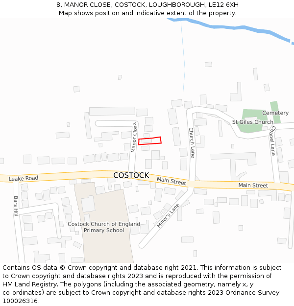 8, MANOR CLOSE, COSTOCK, LOUGHBOROUGH, LE12 6XH: Location map and indicative extent of plot