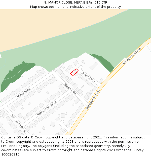 8, MANOR CLOSE, HERNE BAY, CT6 6TR: Location map and indicative extent of plot