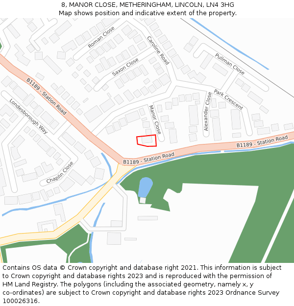 8, MANOR CLOSE, METHERINGHAM, LINCOLN, LN4 3HG: Location map and indicative extent of plot