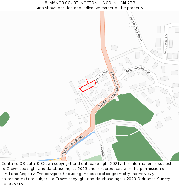 8, MANOR COURT, NOCTON, LINCOLN, LN4 2BB: Location map and indicative extent of plot