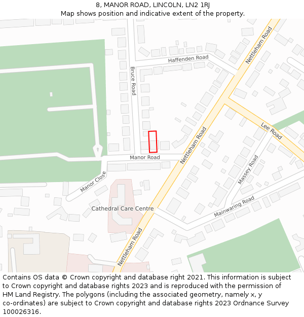 8, MANOR ROAD, LINCOLN, LN2 1RJ: Location map and indicative extent of plot