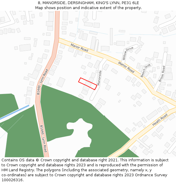 8, MANORSIDE, DERSINGHAM, KING'S LYNN, PE31 6LE: Location map and indicative extent of plot