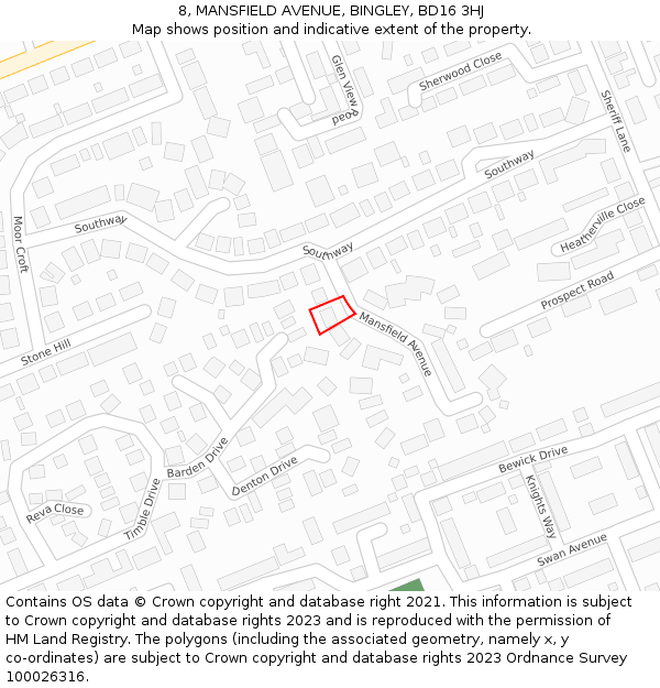 8, MANSFIELD AVENUE, BINGLEY, BD16 3HJ: Location map and indicative extent of plot