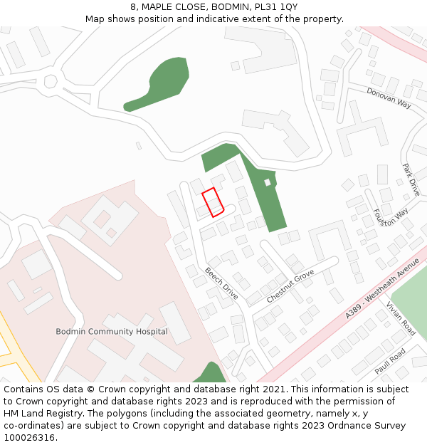 8, MAPLE CLOSE, BODMIN, PL31 1QY: Location map and indicative extent of plot