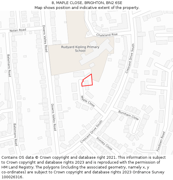 8, MAPLE CLOSE, BRIGHTON, BN2 6SE: Location map and indicative extent of plot