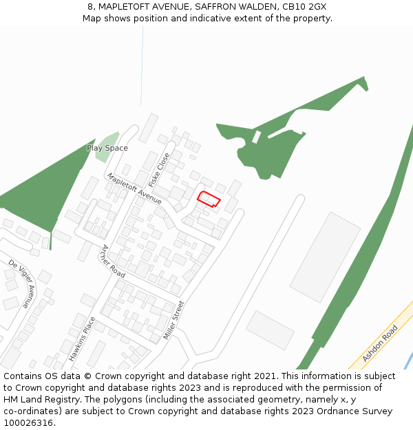8, MAPLETOFT AVENUE, SAFFRON WALDEN, CB10 2GX: Location map and indicative extent of plot
