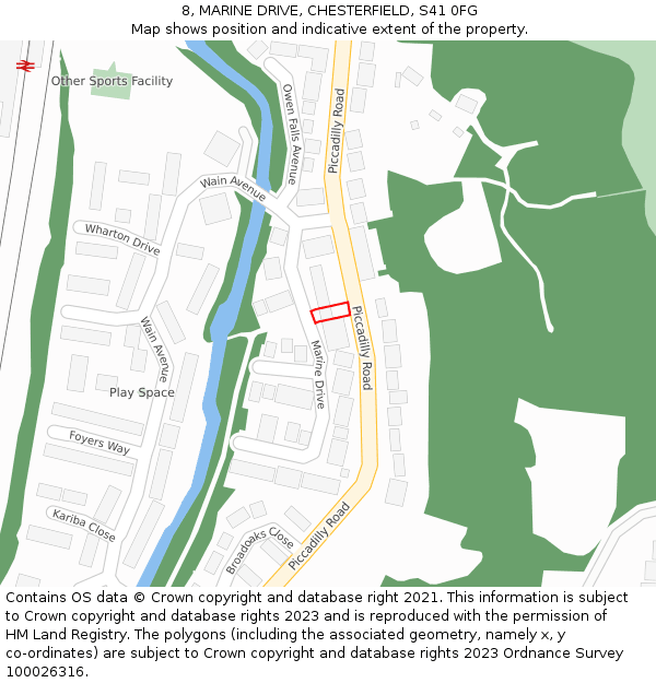 8, MARINE DRIVE, CHESTERFIELD, S41 0FG: Location map and indicative extent of plot