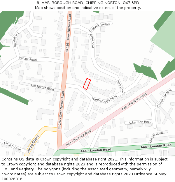 8, MARLBOROUGH ROAD, CHIPPING NORTON, OX7 5PD: Location map and indicative extent of plot