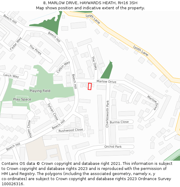 8, MARLOW DRIVE, HAYWARDS HEATH, RH16 3SH: Location map and indicative extent of plot