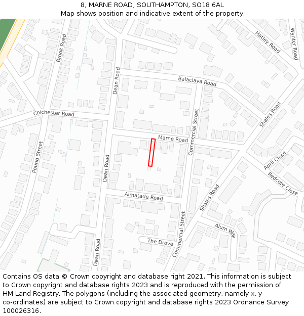 8, MARNE ROAD, SOUTHAMPTON, SO18 6AL: Location map and indicative extent of plot