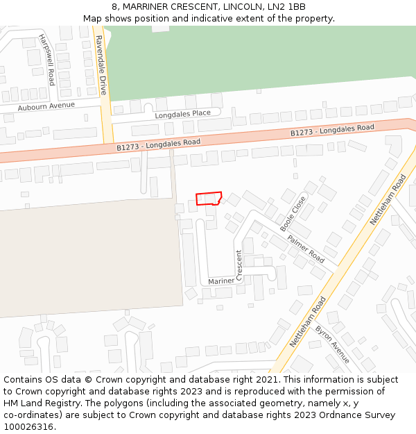 8, MARRINER CRESCENT, LINCOLN, LN2 1BB: Location map and indicative extent of plot