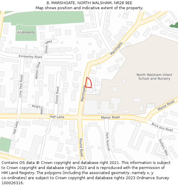 8, MARSHGATE, NORTH WALSHAM, NR28 9EE: Location map and indicative extent of plot